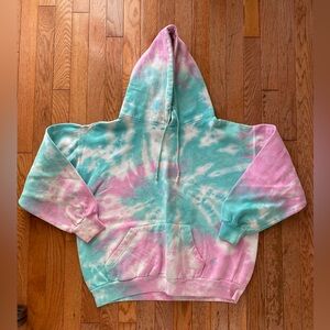 Vintage turquoise blue green white and cotton candy pink tie dye hoodie